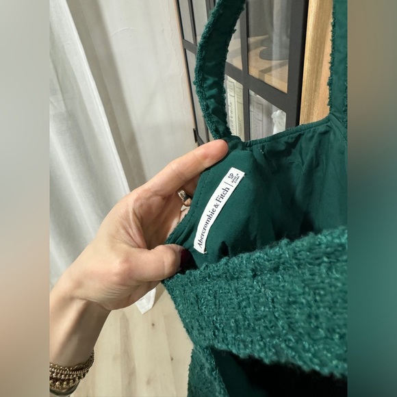 Abercrombie tweed shift mini dress pinafore jumper forest emerald pockets petite - Picture 4 of 9